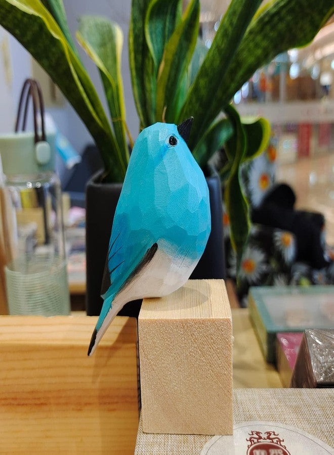 WEAUSUP Handmade Wooden Carved Bird Decor Sculpted Hand-Painted Bird Figurines Small Home Decor Bird Statue Shelf Decor BFF Gifts for Bird Lovers(Blue Robin) - Image 4